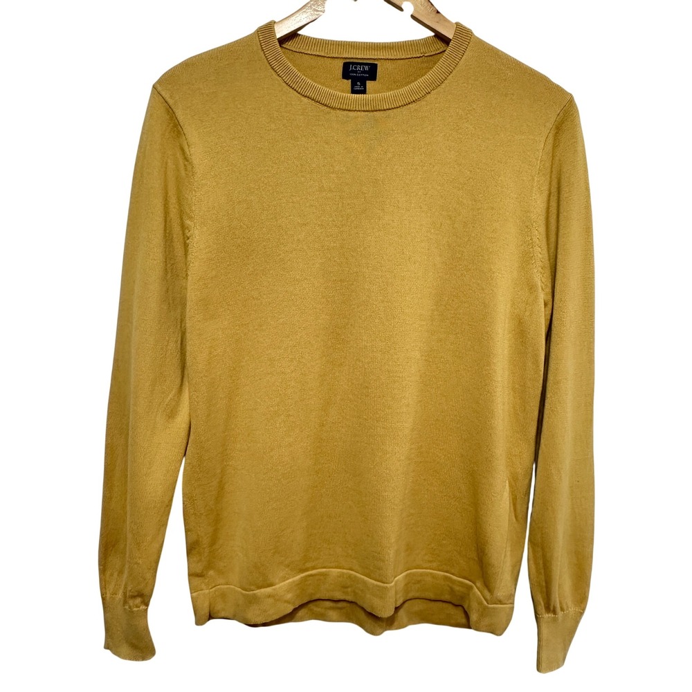 J. Crew Crewneck Sweater Mens Small Yellow Cotton Mustard Gold Pullover Casual